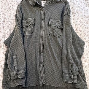 aerie Olive Gray Waffle Knit Button-Up Shirt Jacket